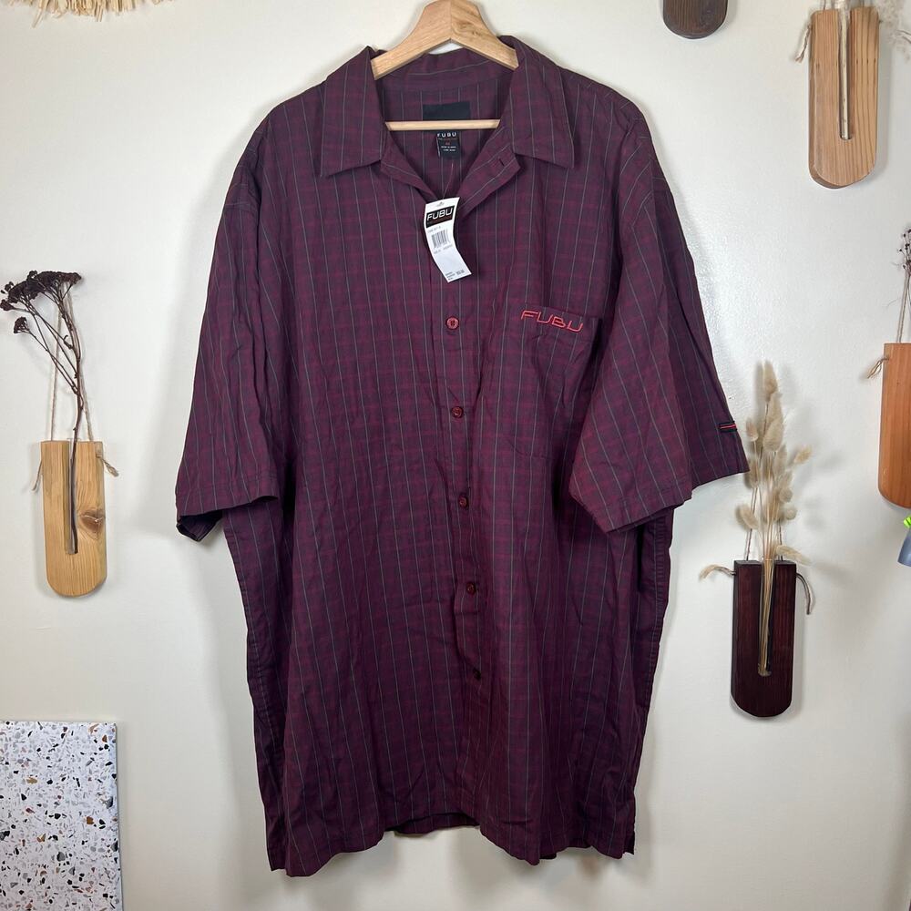 NWT Men's 4X FUBU Plaid Red and Green Button Down